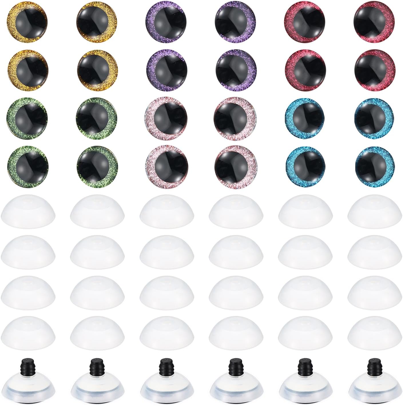 PATIKIL 30mm Flash Safety Eyes, 48 Pcs Doll Eyes Realistic Colorful Crocheting Safety Eye for Decor Crochet Accessories Dolls Craft, Mixed Colors