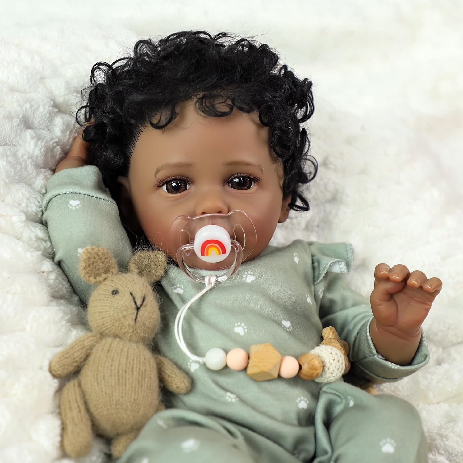 SCOM 18 Inch Reborn Baby Doll Black Girl - Realistic African American Girl, Real Lifelike Dolls with Soft Weighted Body, Deluxe Reborn Gift Toy Set for Kids for 3+ Years Old