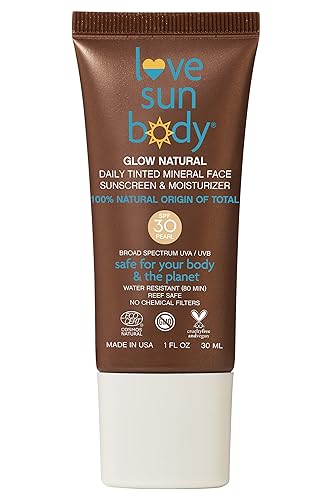 Love Sun Body Protector solar e hidratante facial teñido diario SPF 30 (Cocoa) Oxido de zinc mineral de amplio espectro 100% natural Protección