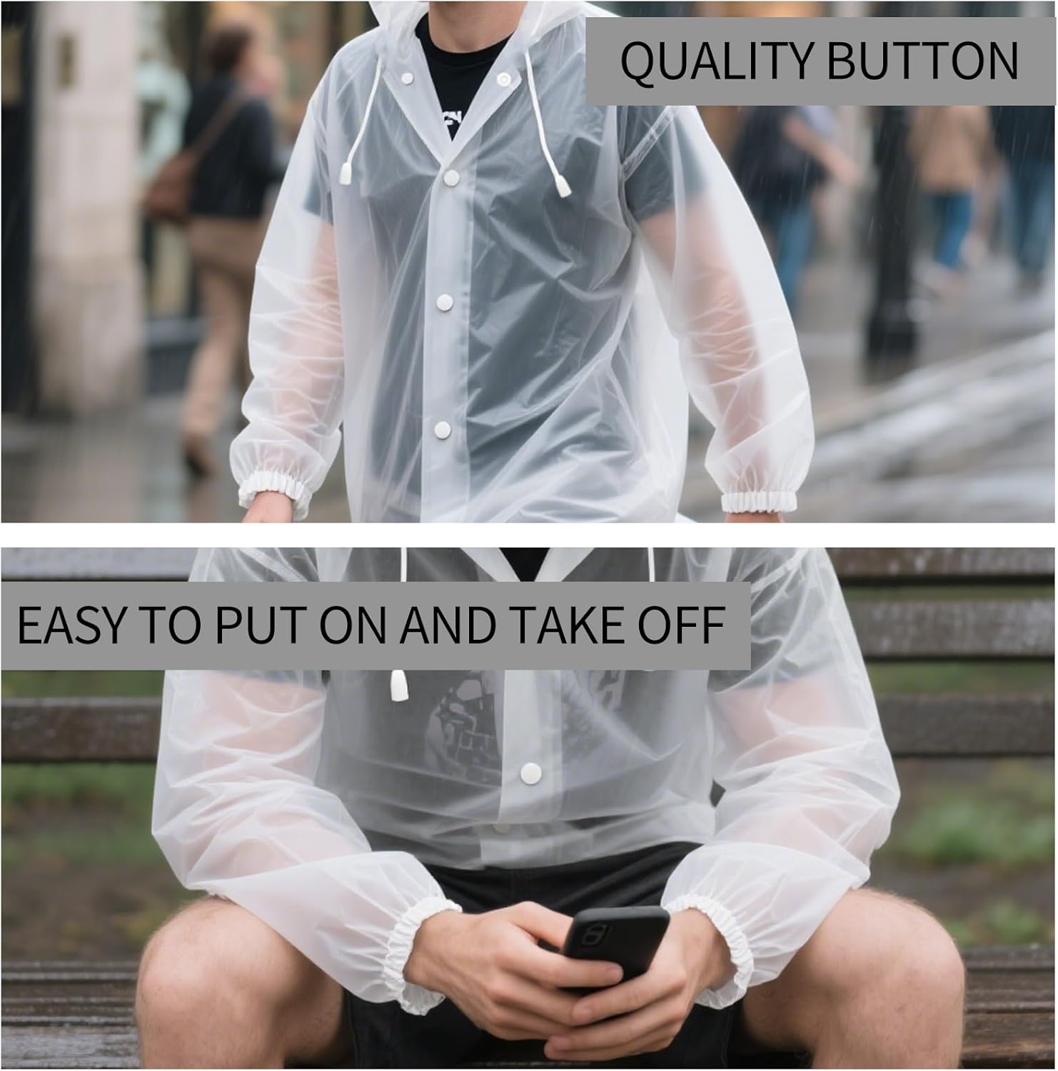 12 Pack Rain Poncho for Adults, Waterproof EVA Raincoats with Hood and Drawstring Reusable Cape for Women Men, Translucent - Image 4