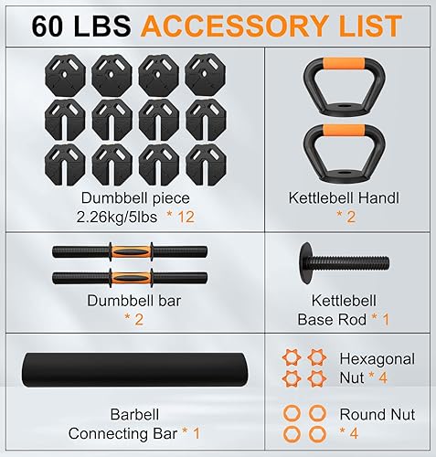 Miniatura 9 de Juego de mancuernas ajustables para hombres y mujeres, 20 libras, 30 libras, 40 libras60 libras, juego de pesas con conector, juego de mancuernas 5