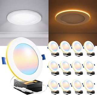 Sunco 12 Pack 6 Inch LED Recessed Light with Night Light, Canless Recessed Lighting, 1500 LM, 15W (150W Equivalent), Selectable CCT 2700K/3000K/4000K/5000K/6000K, Dimmable, with Junction Box