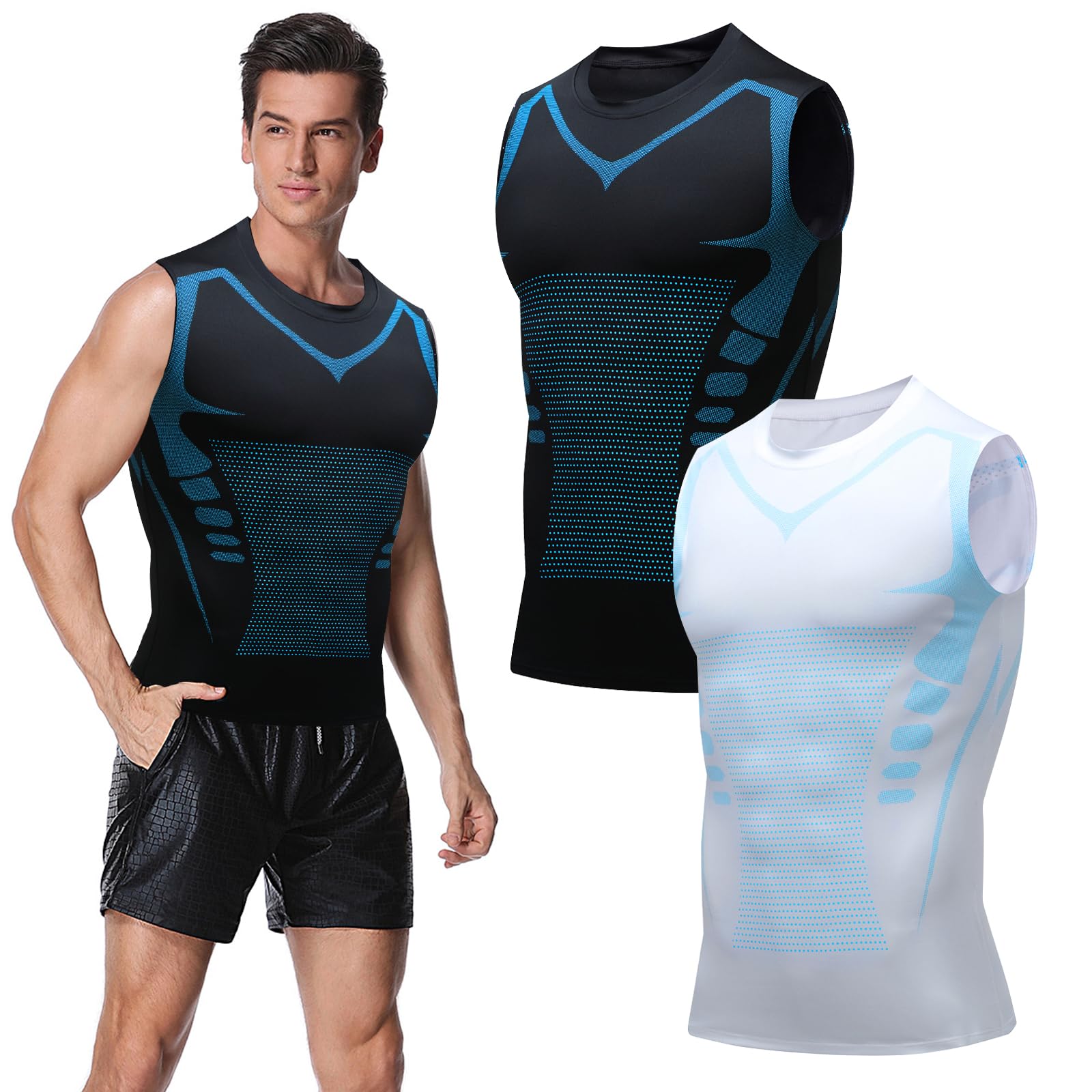 Ronronner 2 StüCk 2024 Ionic Shaping Chaleco, Ionic Shaping Herren Unterhemd, Bauchweg Herren, KöRperföRmig, atmungsaktiv Eis-Seiden-Gewebe - Sportbekleidung für Männer