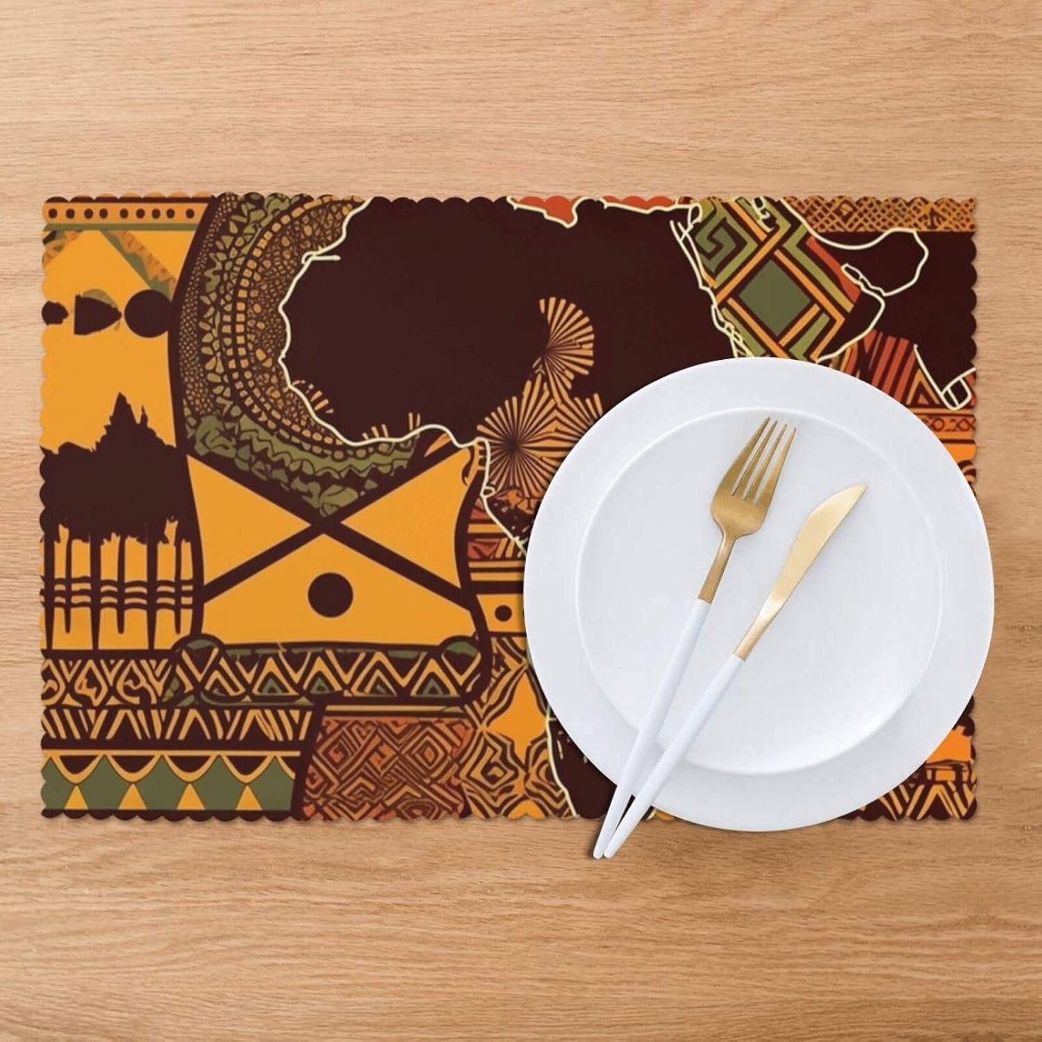 Placemats Set of 6 Washable Placemats for Dining Table 12x18 Inch Heat Resistant Place Mats African Map Ethnic Pattern Non-Slip Table Mats for Kitchen Weddings Party Decor Indoor/Outdoor