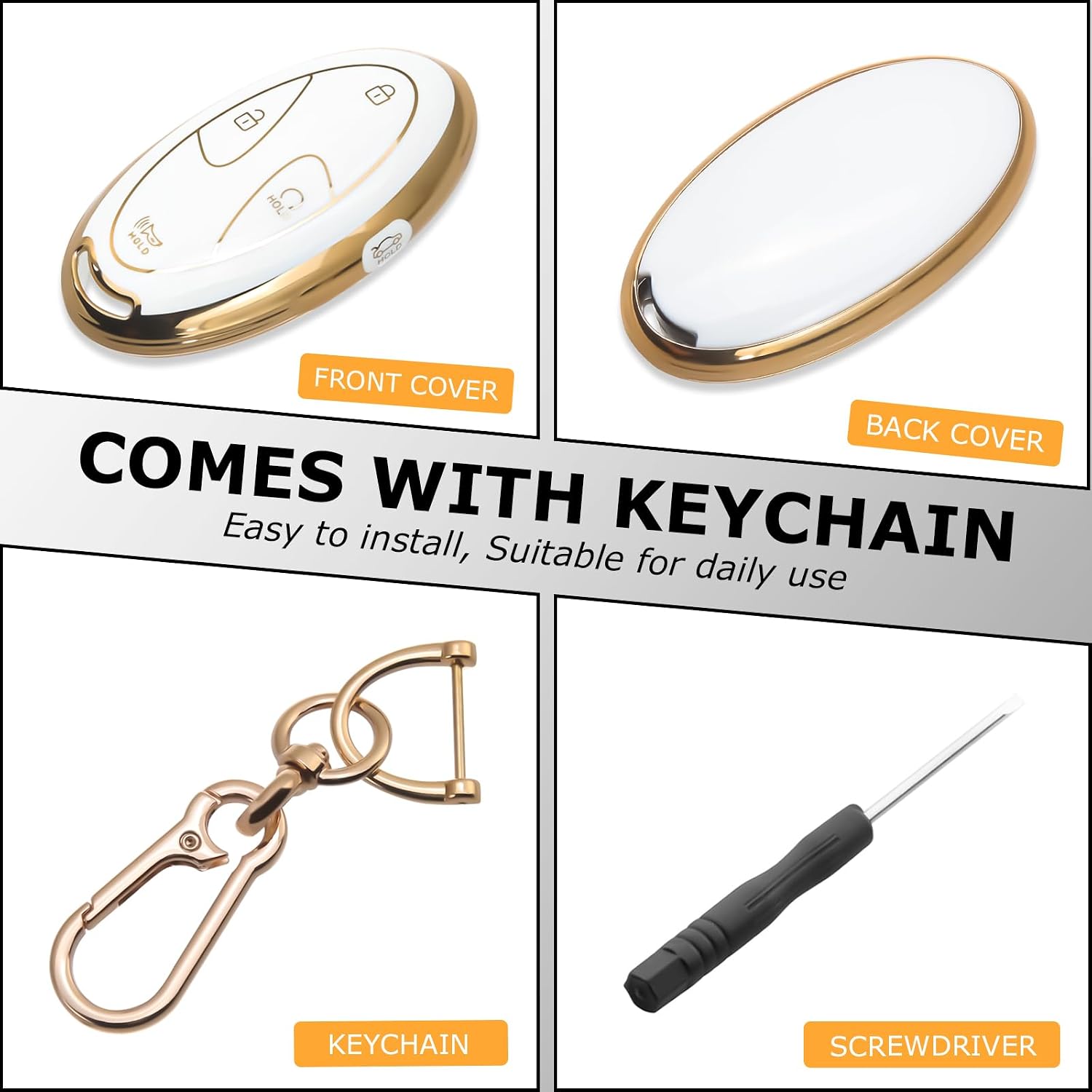 2PCS for Hyundai Key Fob Cover with Keychain 5-Button TPU Case Fit for 2022 2023 2024 2025 Elantra, Sonata, Ioniq 6, Santa Fe, Tucson, Kona