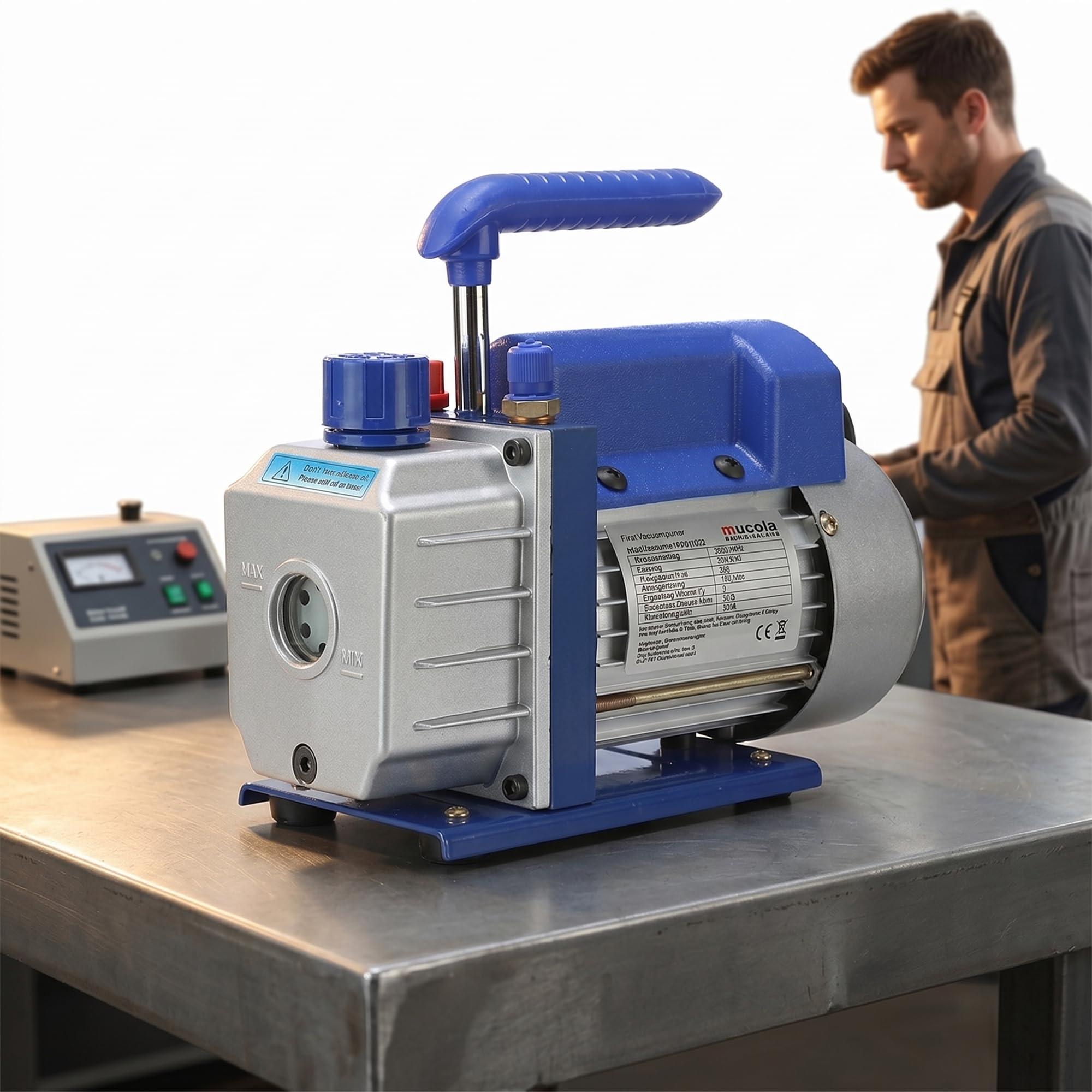 Mucola Vakuumpumpe Klimaanlage Unterdruckpumpe 70 L/min | inkl. Ölabsperrventil | für HVAC/Auto Einstufige Vacuumpumpe Harz-Entgasung