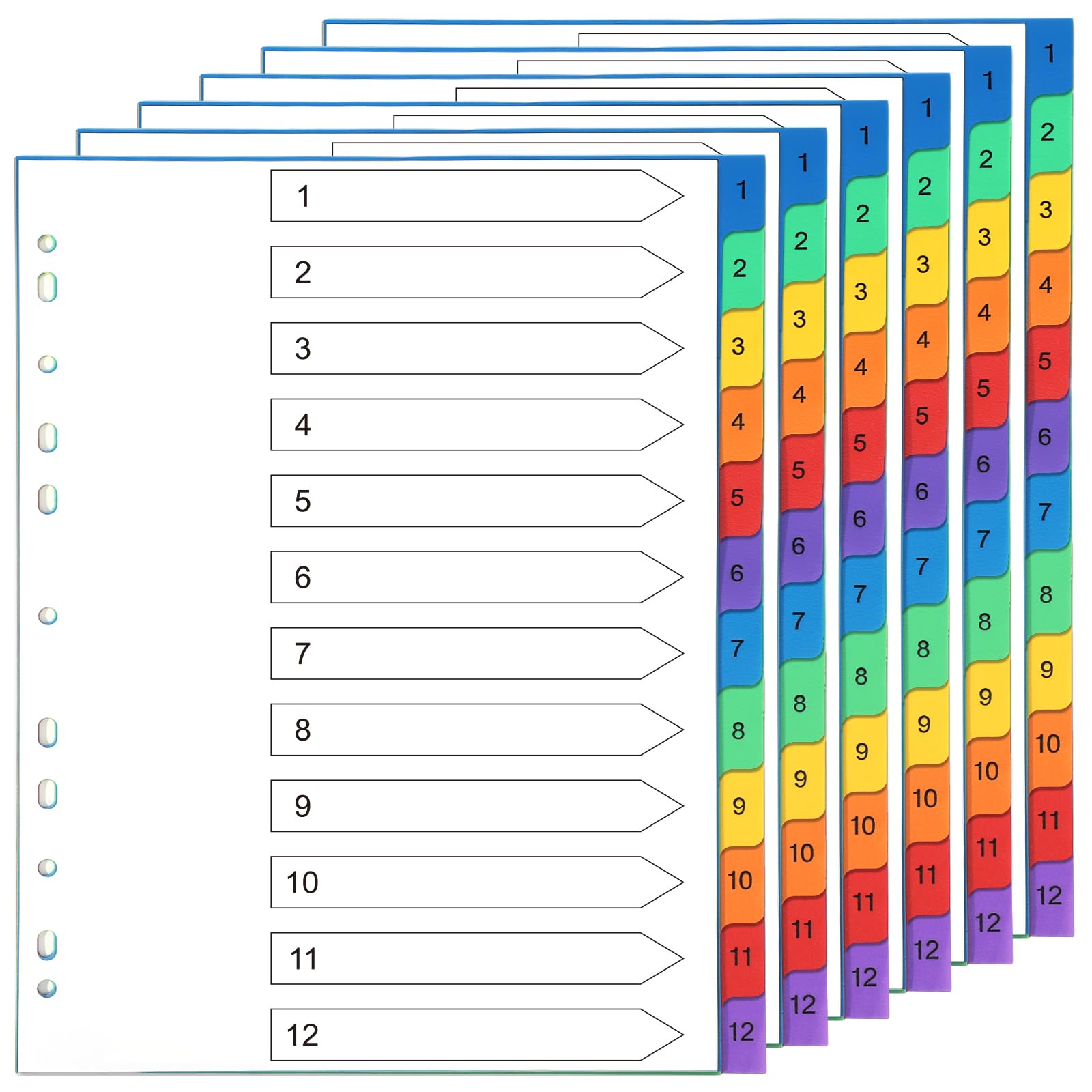 Thboxes File Dividers A4, 6 Pack 1-12 Part Folder Dividers Coloured Plastic A4 Dividers for Lever Arch Files Ring Binders Office School Index Dividers