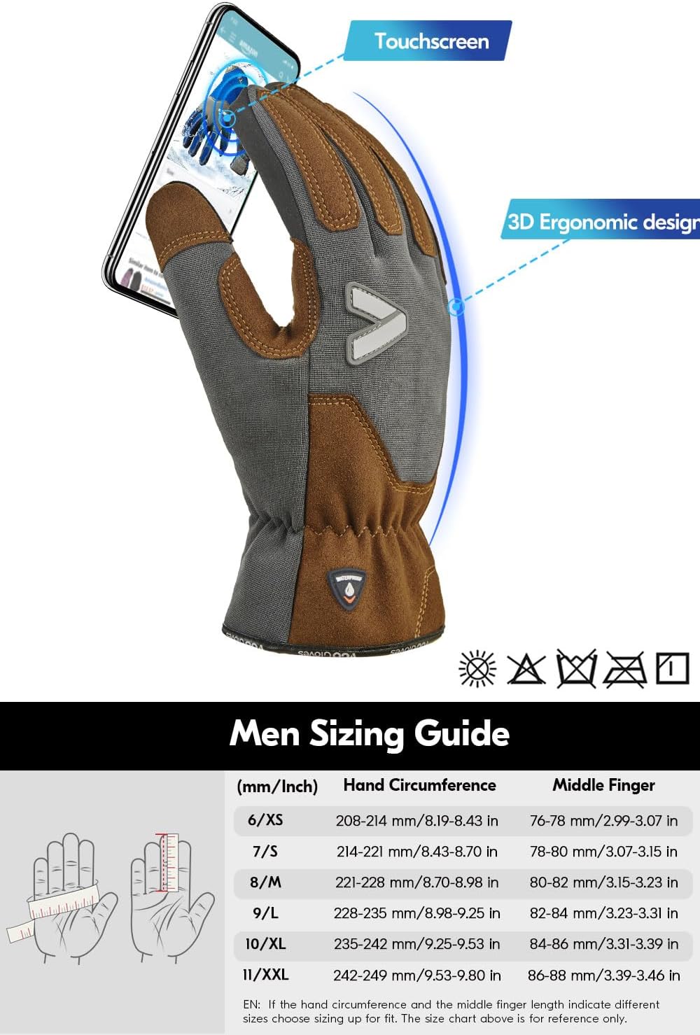 Vgo... Men's Winter Work Gloves,Waterproof Lining,Thorn Proof Safety Gloves,Touchscreen Compatible - Image 6
