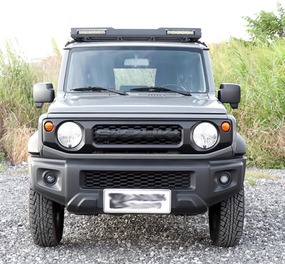 ABS Car Front Bumper Upper Grille for Suzuki Jimny 2-Door 4-Door 3Door 5Door 2019-2025 Honeycomb Front Bumper Grille Grill (Big Logo Style) (Matte Black)