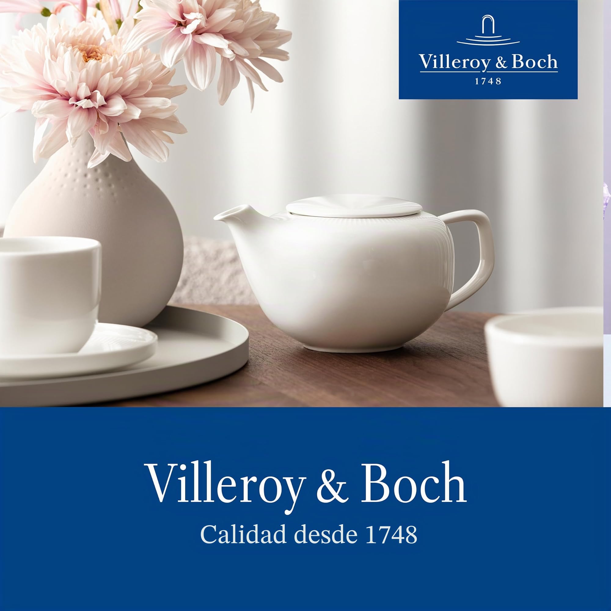 Villeroy & Boch - Afina tetera con tapa y filtro, tetera de porcelana Premium, Made in Germany, apta para lavavajillas y microondas, blanca