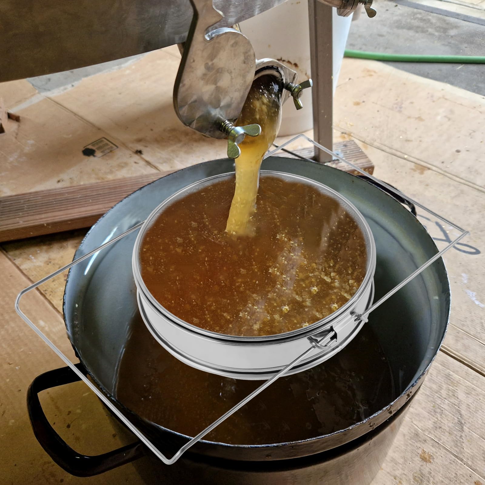 Double filtre à miel avec bras extensibles et grattoir, filtre à miel en acier inoxydable avec tamis pour seau de 5 gallons, miel propre