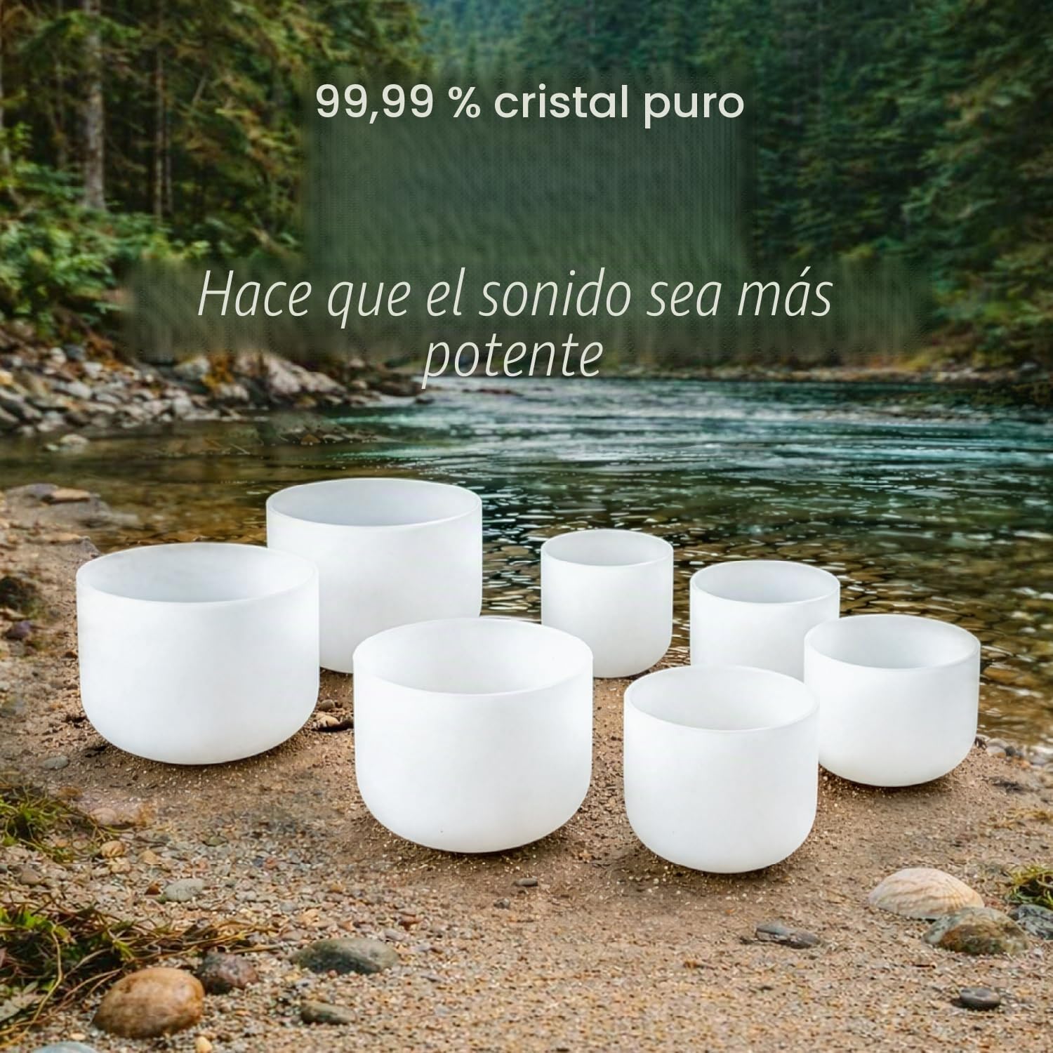 CVNC 432HZChakra - Juego de 7 cuencos de cristal de cuarzo esmerilado para cantar (15-30,48 cm)