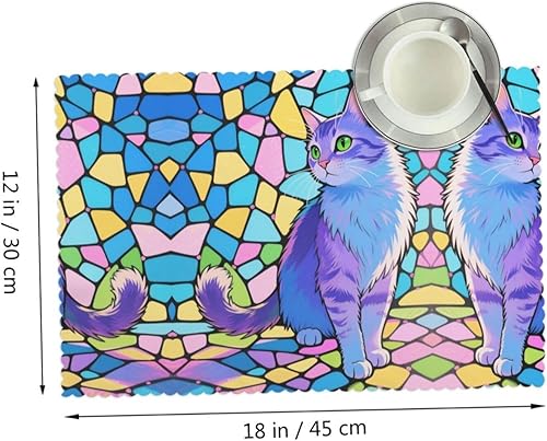 Miniatura 2 de Rectangular Placemats Set of 4, Heat Resistant Cat Printed Kitchen Dining Table Mats