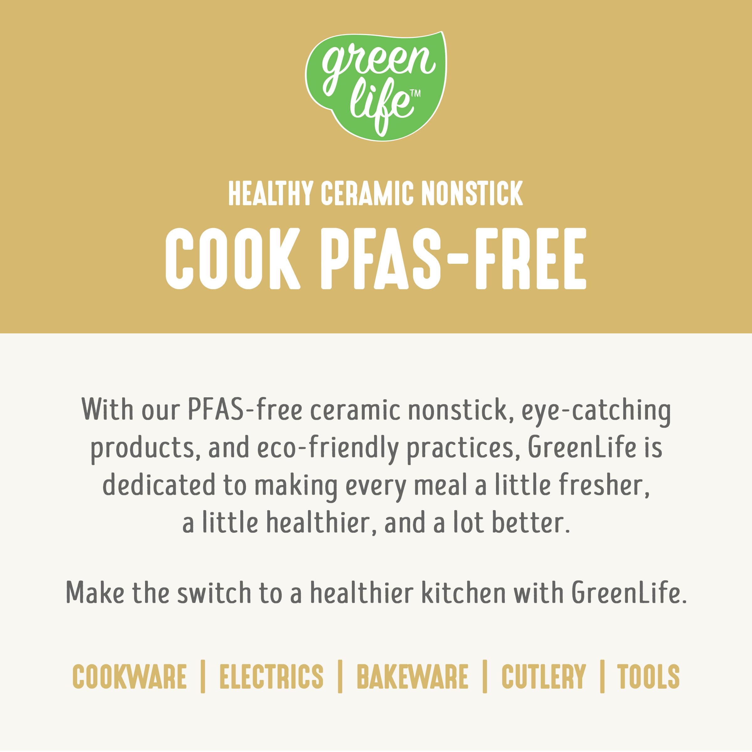 GreenLife 16 Piece Nonstick Cookware Set, Soft Grip Non-Toxic PFAS-Free Ceramic Pots & Pans, Dishwasher & Oven Safe, Frying, Sauce, Saute, Utensils, Glass Lids, Stay-Cool Handles, Wobble Free, Yellow: 16 Piece Cookware Set Yellow