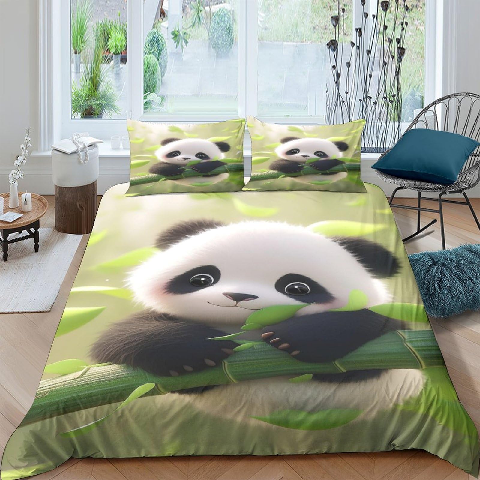 Housse de couette panda microfibre anti-plis avec fermeture éclair pour lit enfant
