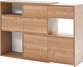 LOWYA Storage Shelf, Sideboard, Living Room Storage, With Door, Slim, Textbook Storage, Stretchable, Shabby Natural