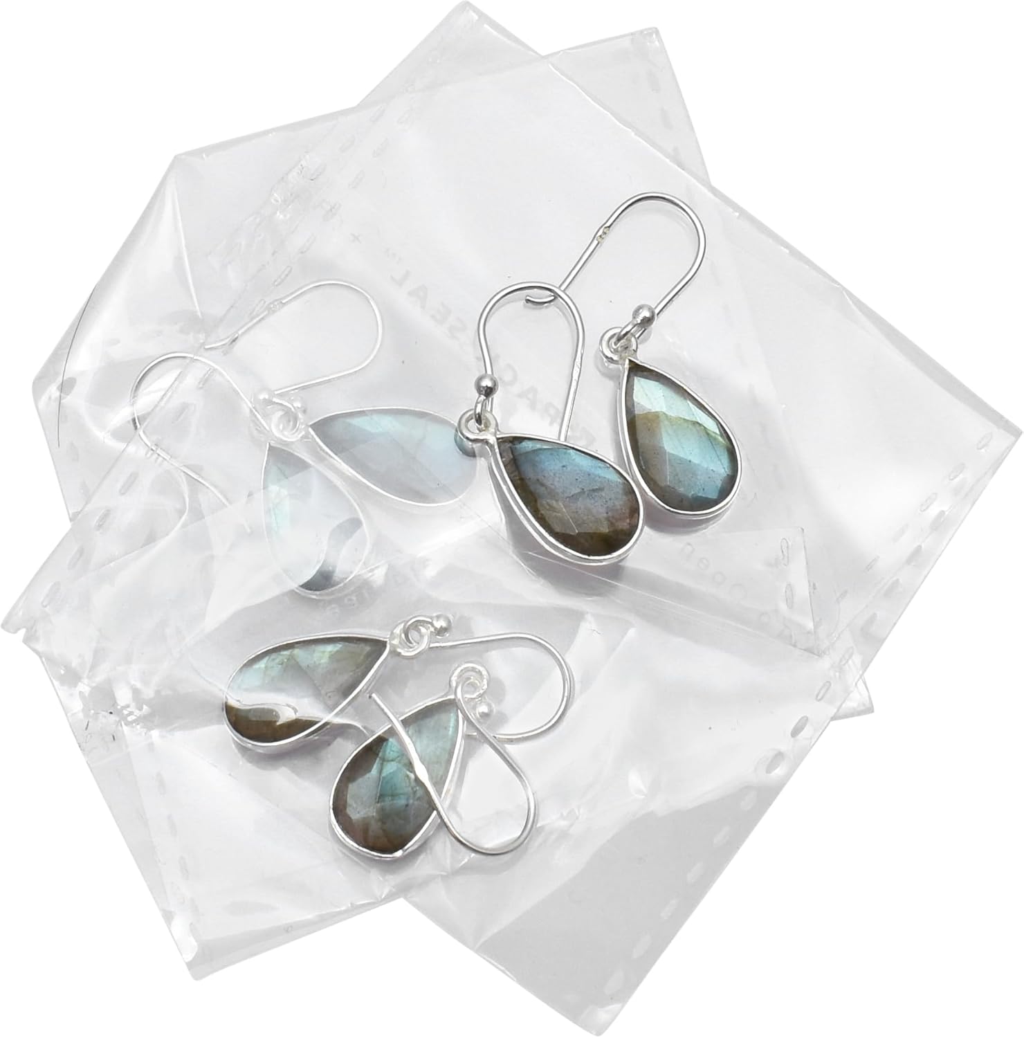 Silver Palace 925 Sterling Silver Natural Labradorite Gemstone Teardrop Earrings For Women
