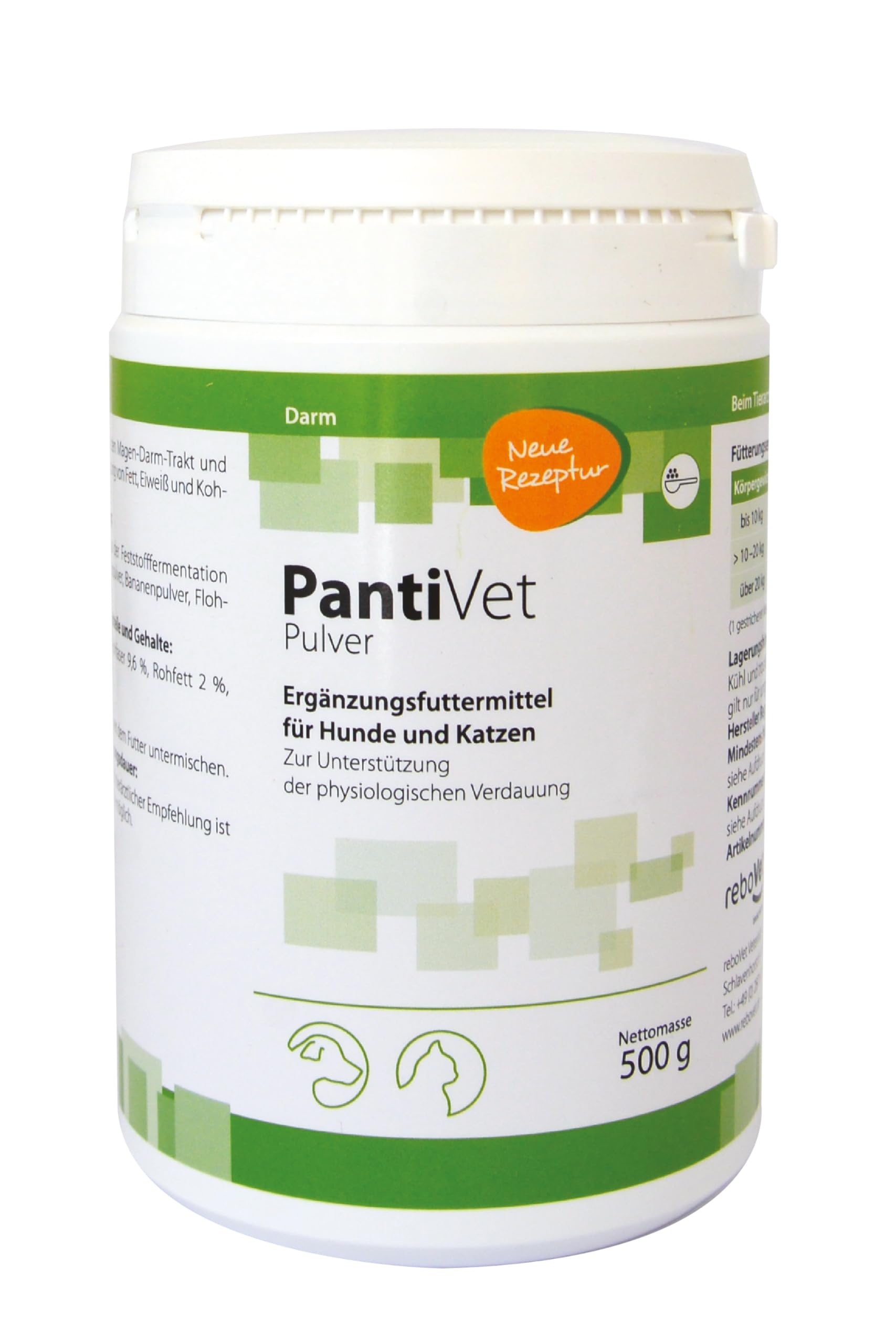 PantiVet Pulver für Hunde und Katzen – Kann zur Verdauungshilfe & Magen-Darm-Stabilisierung bei Hund und Katze beitragen, Ergänzungsfuttermittel mit Flohsamenschalen, Ananas & Banane, 500g