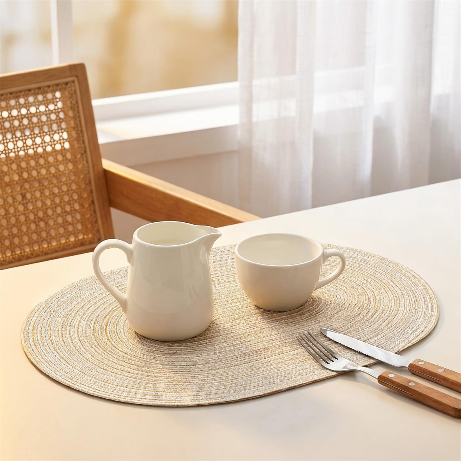 Tovagliette ovali intrecciate, 30,5 x 45,7 cm, 6 pezzi, per tavolo da pranzo, tessuto naturale, resistenti al calore, ovali, beige