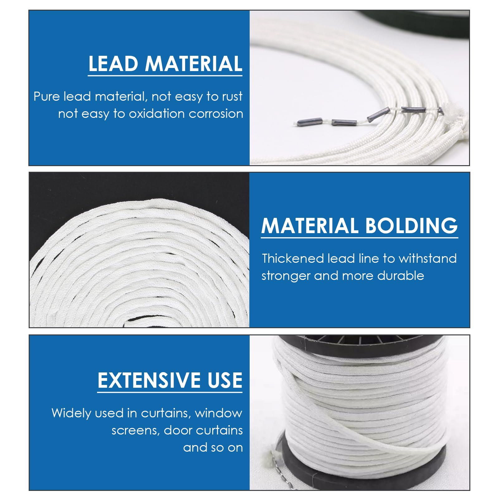 Tresse de Plomb Magnétique de 5 mètres pour Rideaux et Textiles, 30g par Mètre, Idéal pour Rideaux, Nappes et Moustiquaires, Durable et Lavable
