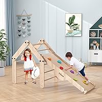 Vista 3 de INFANS Juguetes de escalada 12 en 1 para niños pequeños, juego de escalada triangular plegable Montessori de madera con rampa reversible, escalera