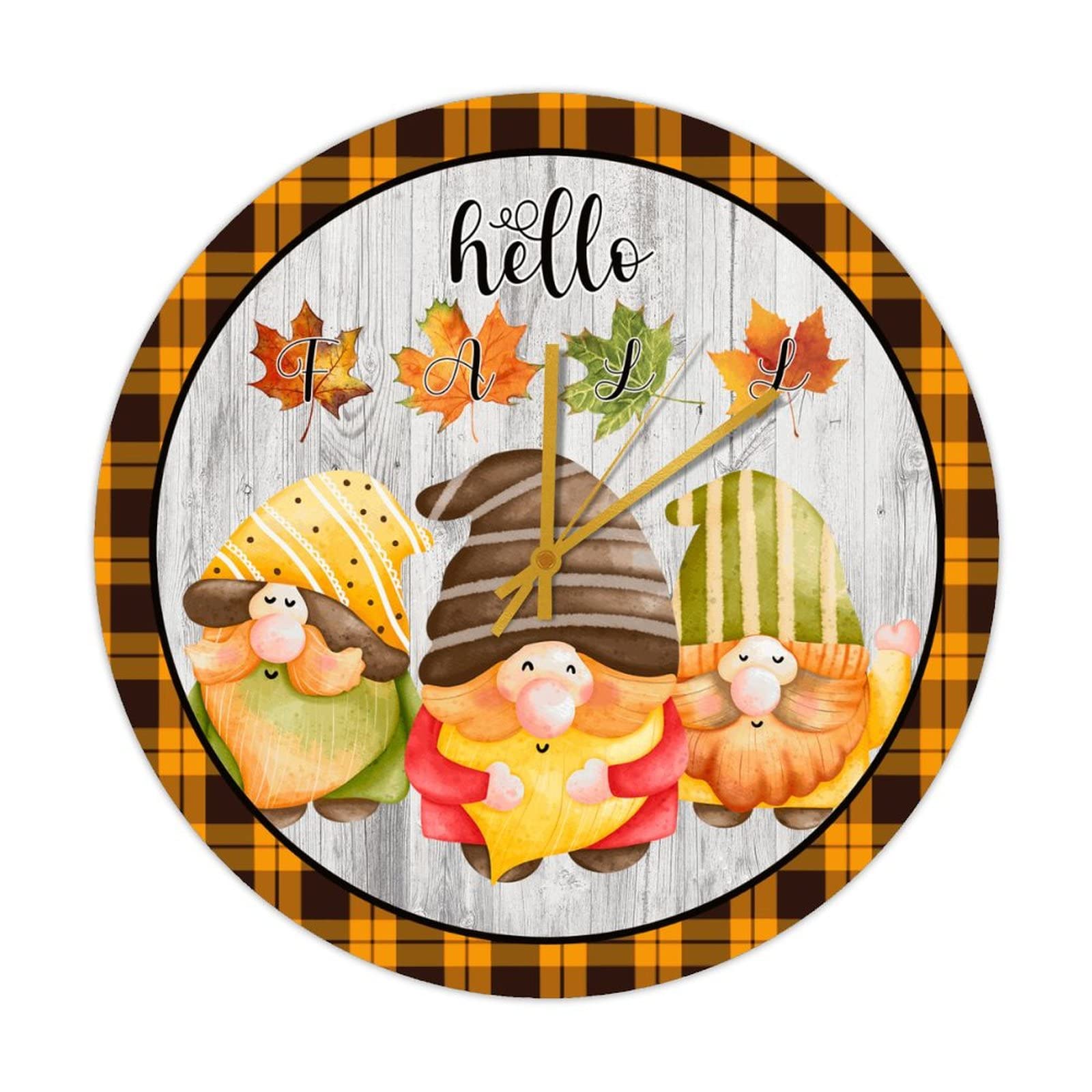 Horloge murale en bois Hello Fall de 38cm pour décoration d'automne rustique