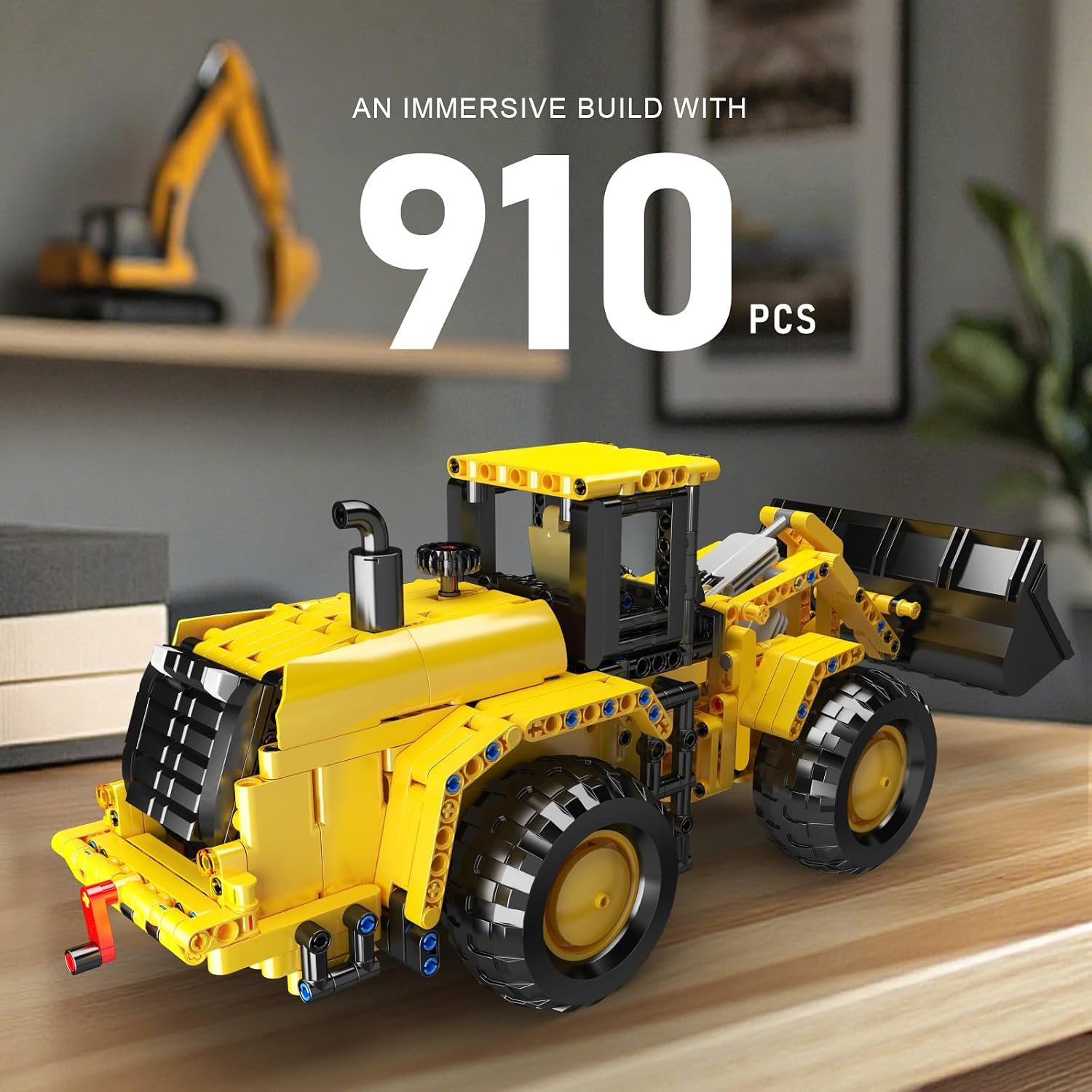 Mould King 17084 Wheel Loader Model Building Set, 910+ Pieces MOC Construction Vehicle Assembly Kit with Articulated Steering and Functional Scoop, Mechanical Engineering Desktop Display