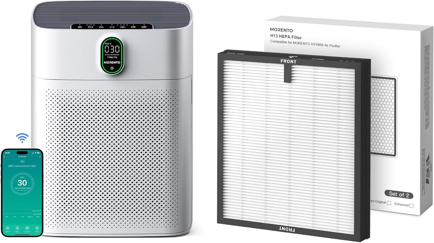 MORENTO Smart Air Purifier HY4866WF Bundle with Genuine