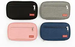 Estojo Escolar Organizador Com 2 Divisórias Zíper Interno e Externo Alça e Compartimento Com Elástico Para Canetas e Lápis Necessaire Multiuso (Preto)