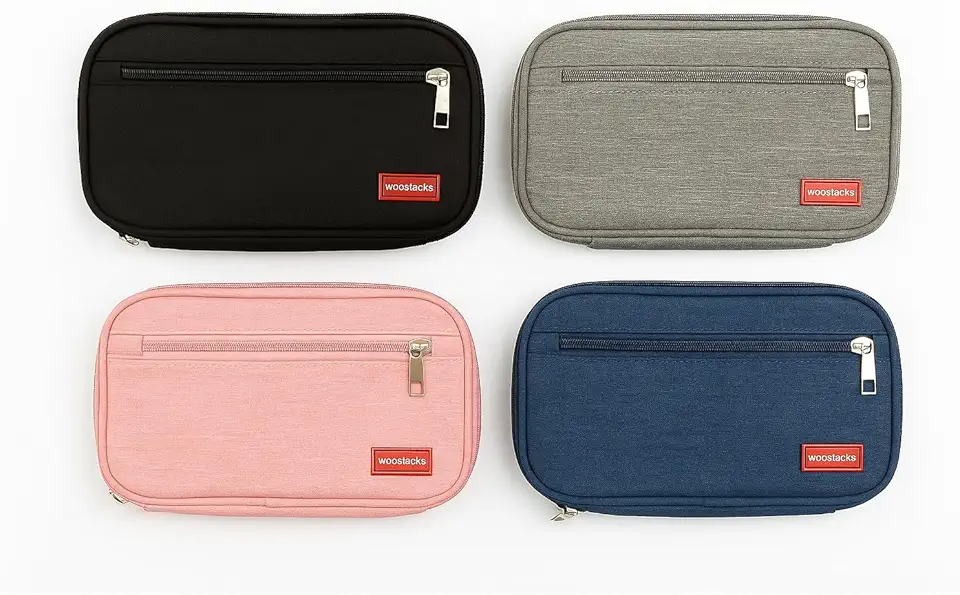 Estojo Escolar Organizador Com 2 Divisórias Zíper Interno e Externo Alça e Compartimento Com Elástico Para Canetas e Lápis Necessaire Multiuso (Rosa)