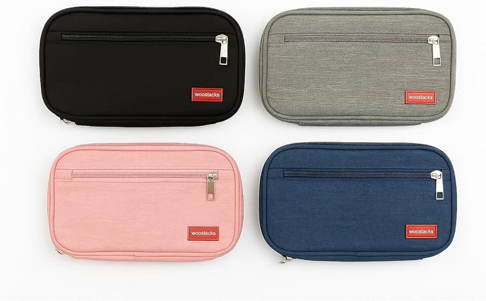 Estojo Escolar Organizador Com 2 Divisórias Zíper Interno e Externo Alça e Compartimento Com Elástico Para Canetas e Lápis Necessaire Multiuso (Preto)