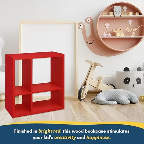 Miniatura 5 de Kings Brand Furniture - Katelyn - Estantería abierta de 4 cubos, organizador de almacenamiento de juguetes para niños (rojo)