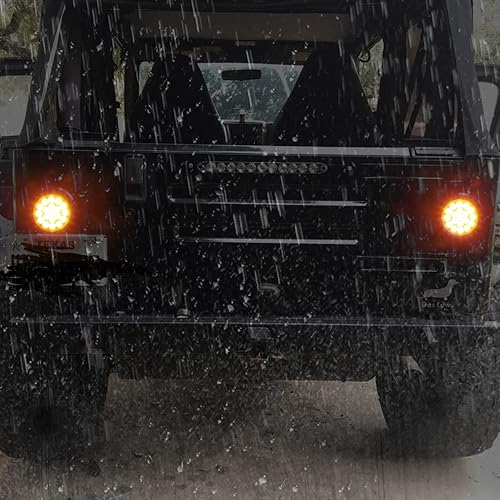 Miniatura 7 de Partsam 2 luces estroboscópicas redondas ámbar de 4 pulgadas, 19 diodos LED con arandela de goma, 3 clavijas, color ámbar, 4 pulgadas, redondas,