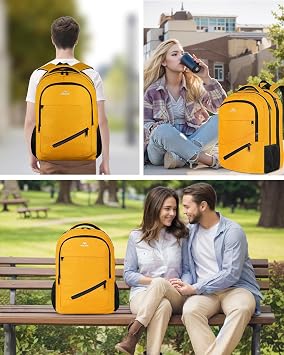 MATEIN Extra Large Yellow Backpack, 50 L TSA Approved Carryon Travel Bag | Work Daypack with Seperated 18'' Laptop Compartment, Outdoor Backpack with Front Pocket, Creative Gifts for Men Women