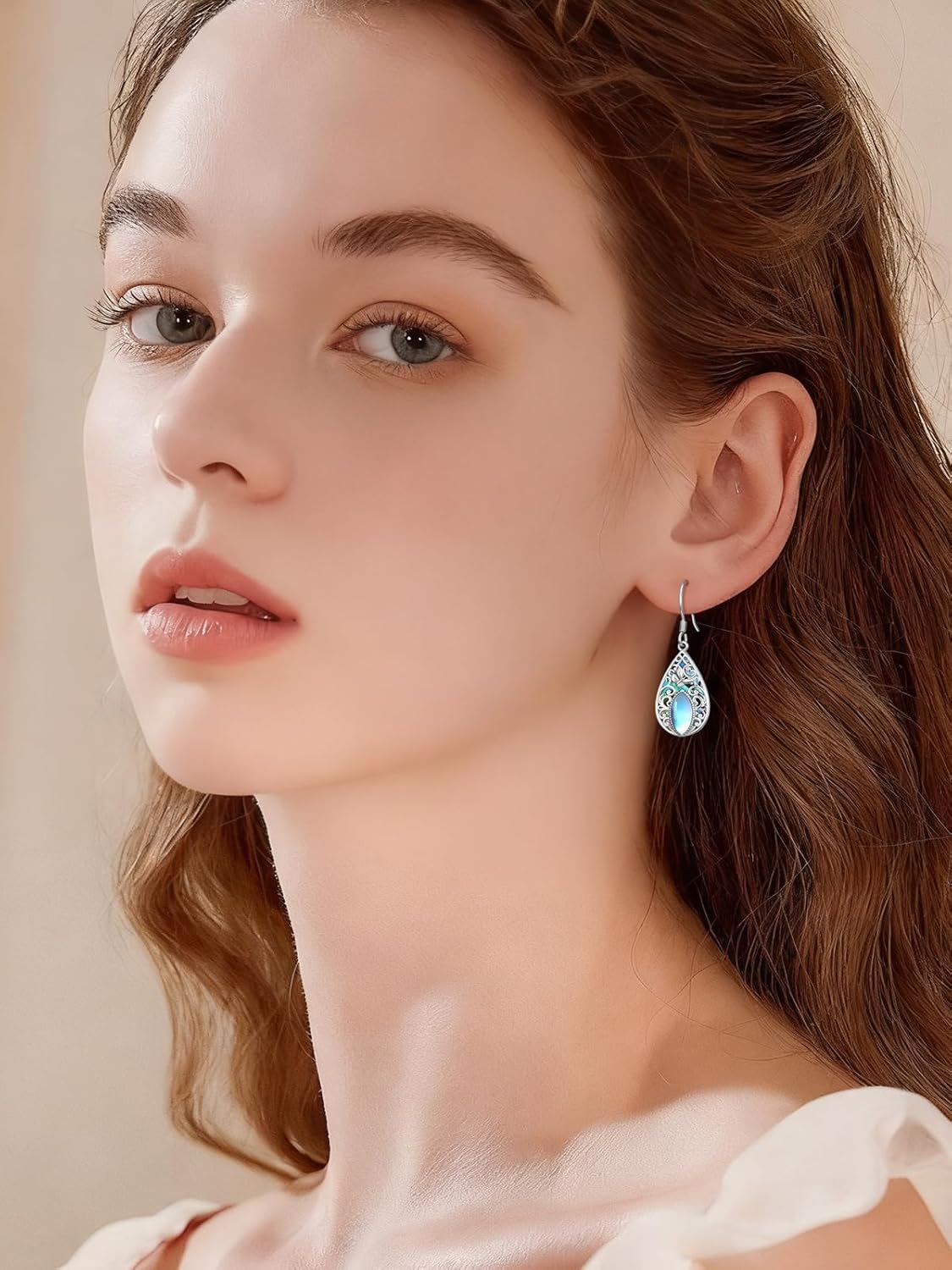 Dorunmo Filigree Earrings Sterling Silver Moonstone Teardrop Filigree Abalone Shell Drop Dangle Earrings Leverback Jewelry - Image 4