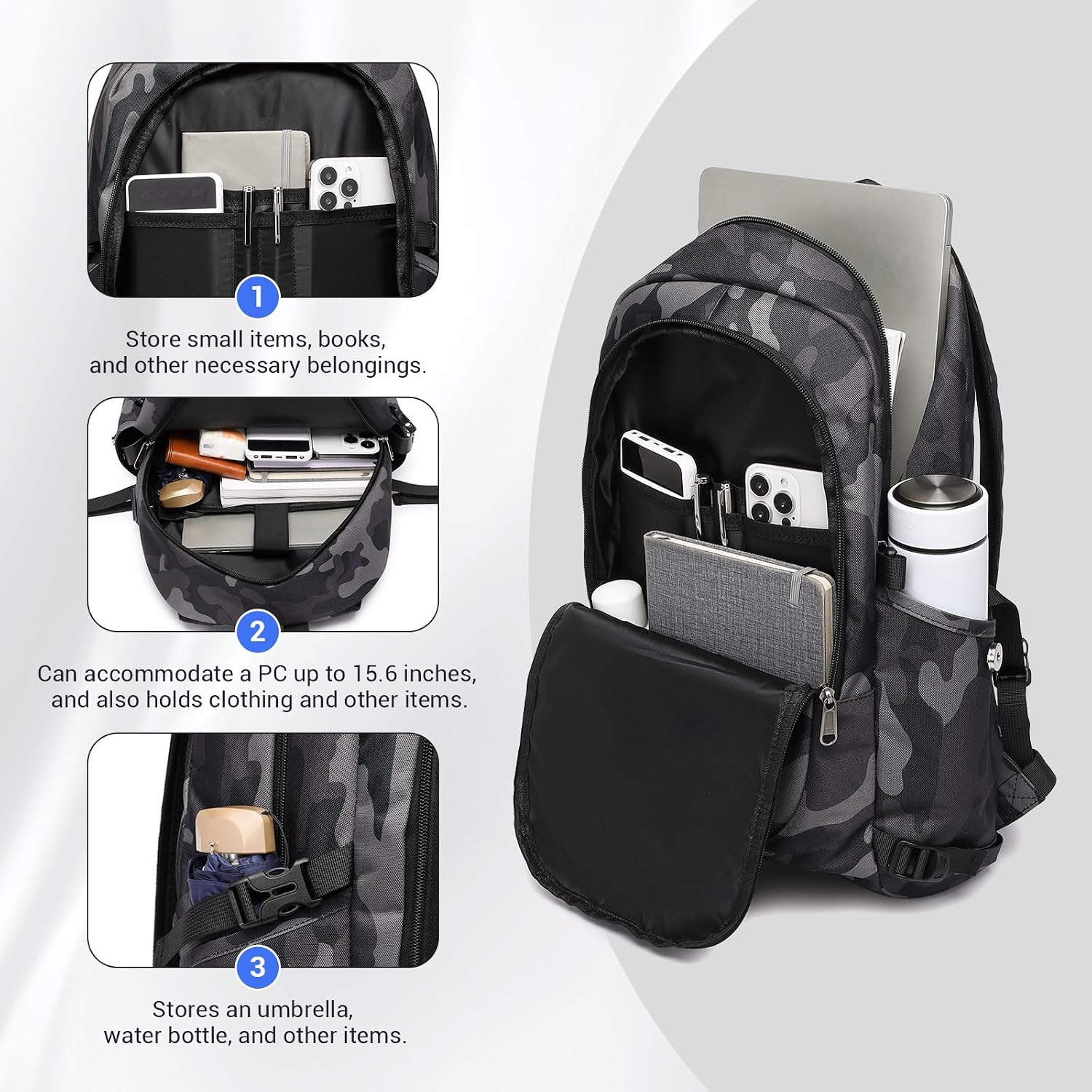 Kono Travel Laptop Backpack with USB Charging Port, Business Anti Theft Slim Sturdy Personal Item Bag, Water Resistant College Computer Daypack for Men & Women Fits 15.6 Inch Notebook, Camo
