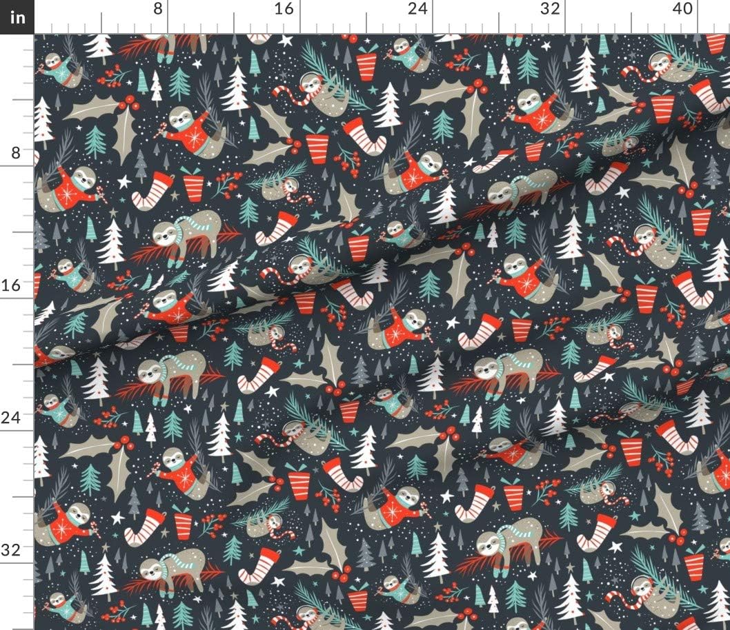 Spoonflower Fabric - Holidays Scale Sloth Charcoal Black Christmas Holiday Seasonal Xmas Printed on Cotton Poplin Fabric by The Yard - Sewing Shirting Quilting Dresses Apparel Crafts