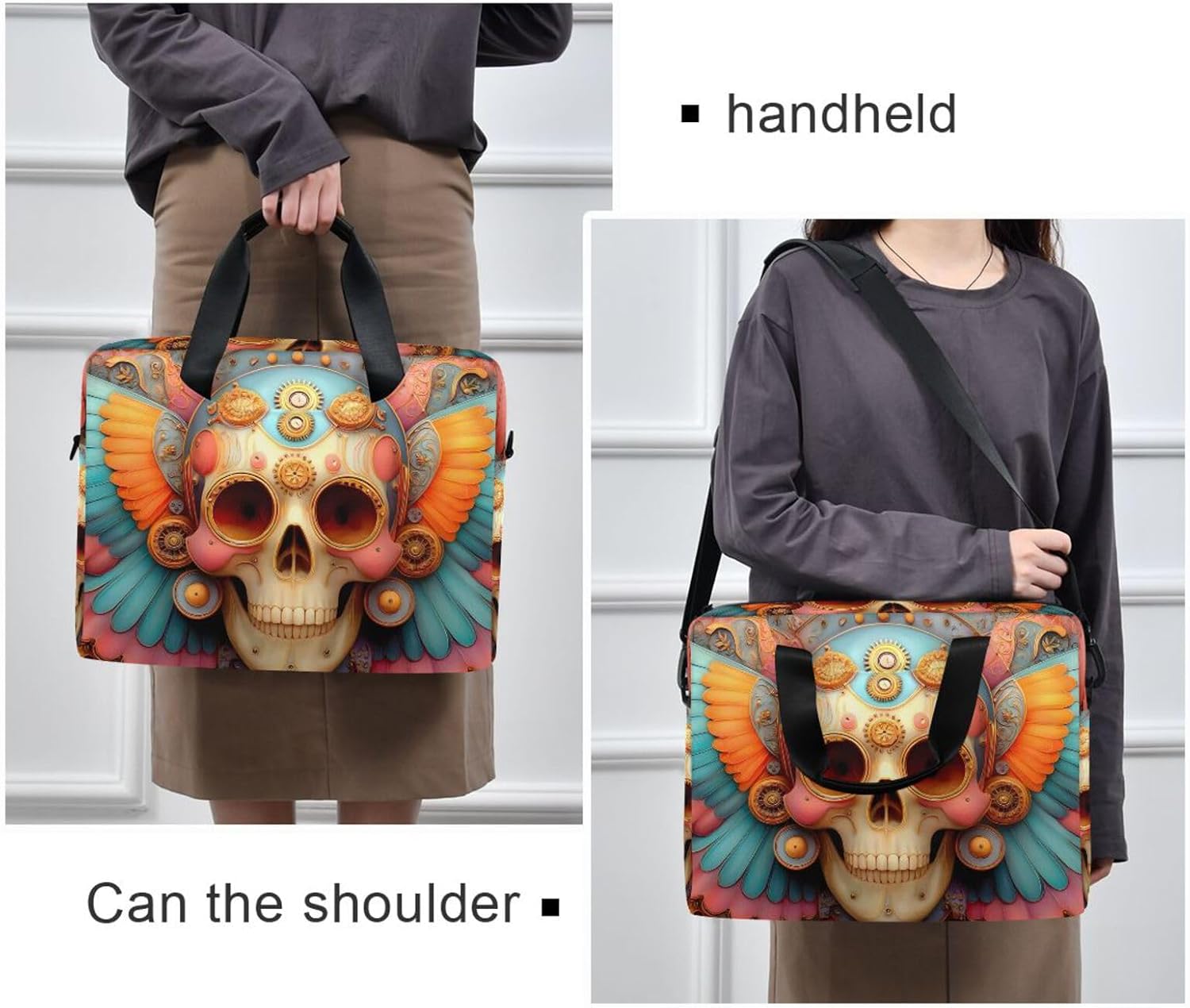Steampunk Skull Print Laptop Shoulder Bag Sleeve Case with Multi-Pockets Messenger Bag Briefcase Fits 13-16 in Laptops Tablets