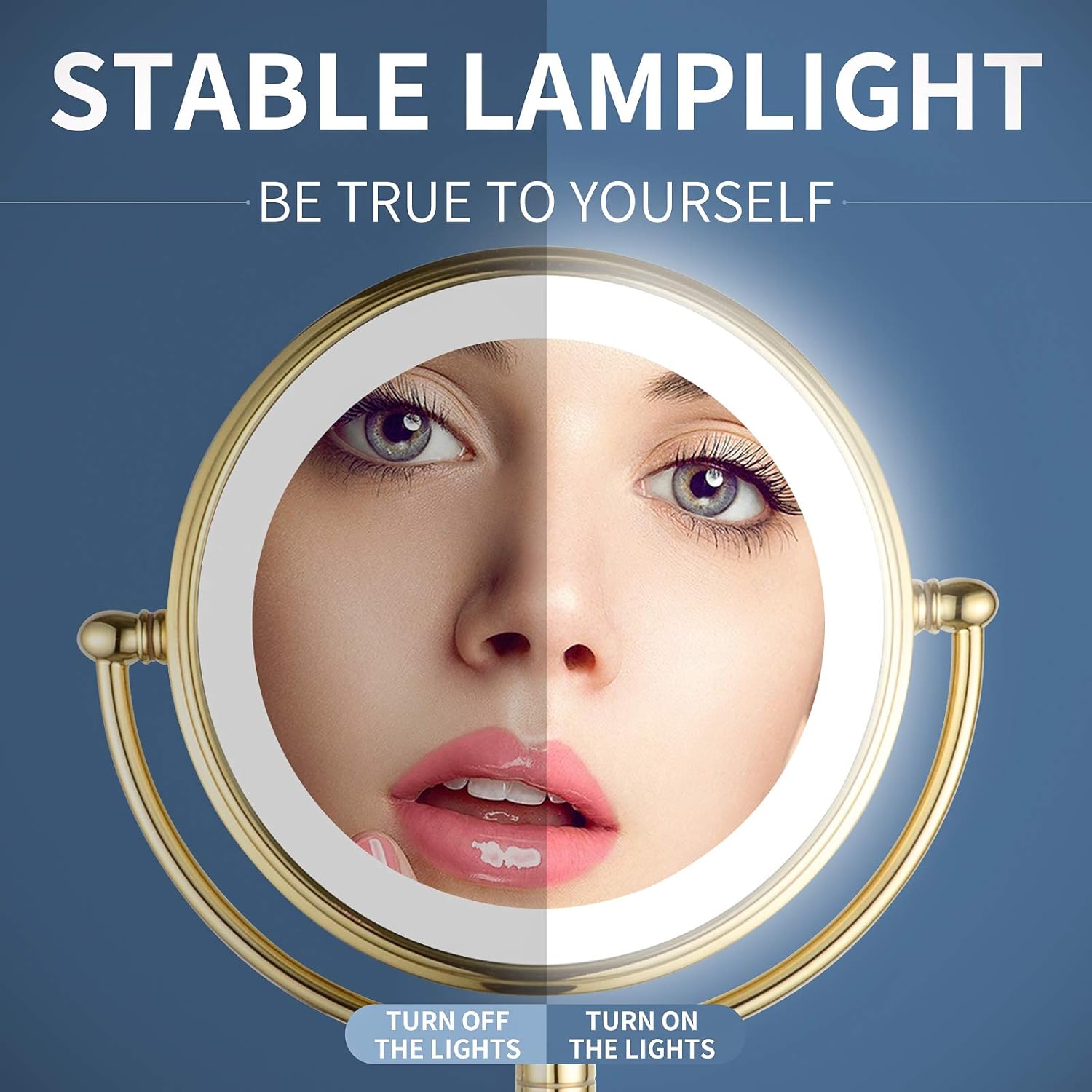 DOWRY 8 Inch Wall Mounted Vanity Makeup Mirror with LED Lighted,360 Swivel Double-Sided 10X Magnification Mirror for Bathroom/Bedroom/Hotel,Gold Finish