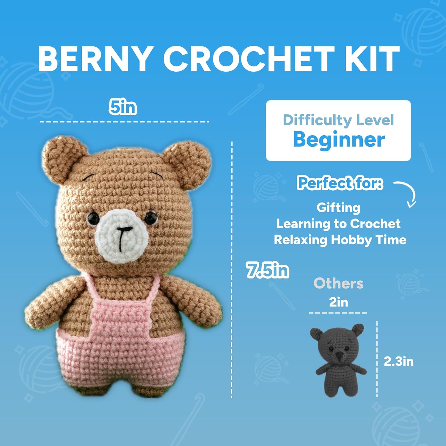 PUFLS Bear Crochet Kit for Beginners Kids, Beginner Crochet Kit for Adults and Kids with Video Tutorials, Crochet Kits with Mini Crochet Animals, Knitting Kit for Beginners and Cute Crocheting Kit