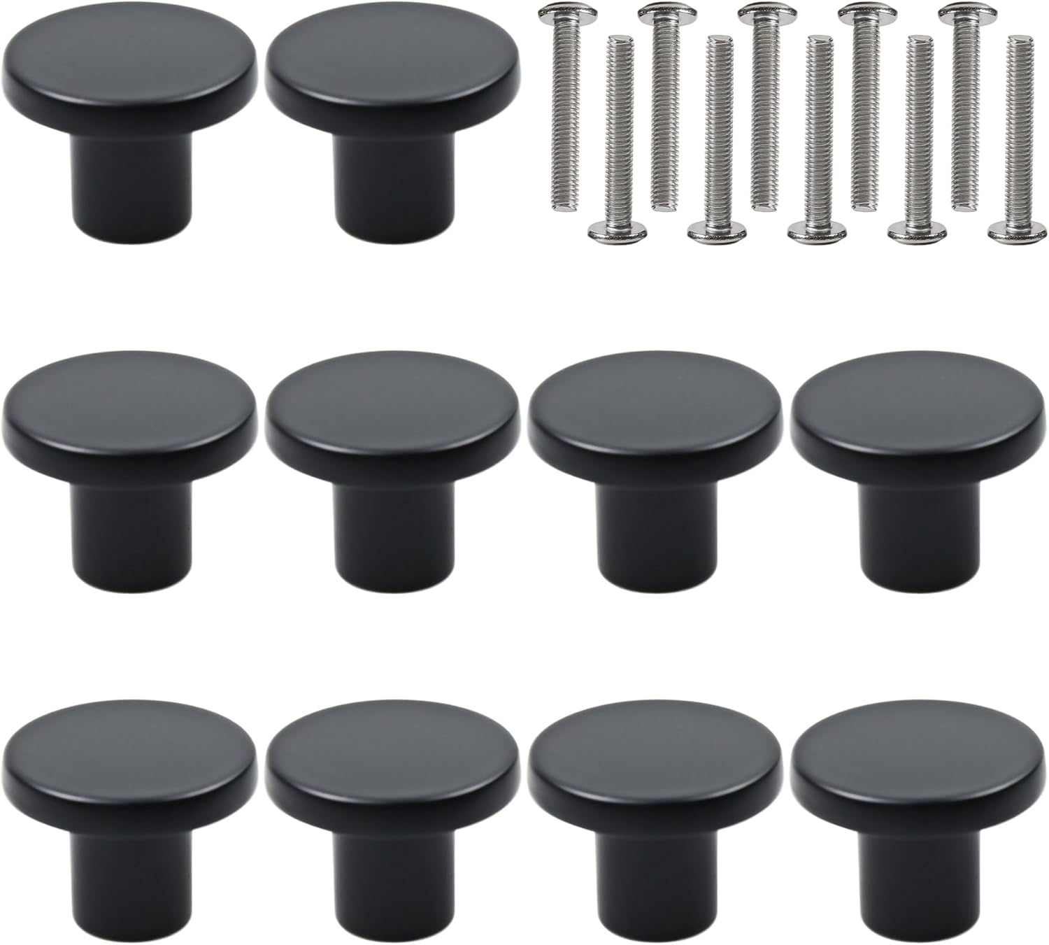 10 Pack Cabinet Knobs, Single Hole Cabinet Pulls 1-1/5 Inch (30MM) Diameter, Round Drawer Knobs Drawer Pulls for Dresser Drawers Closet Door (Matte Black)