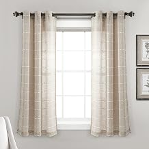 Lush Decor Farmhouse Textured Grommet Sheer Window Curtain Panel Pair, 38"W x 63"L, Neutral