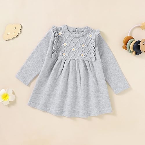 Miniatura 2 de Vestido de bebé niña de manga larga, suéter de color sólido, falda de invierno para recién nacidos