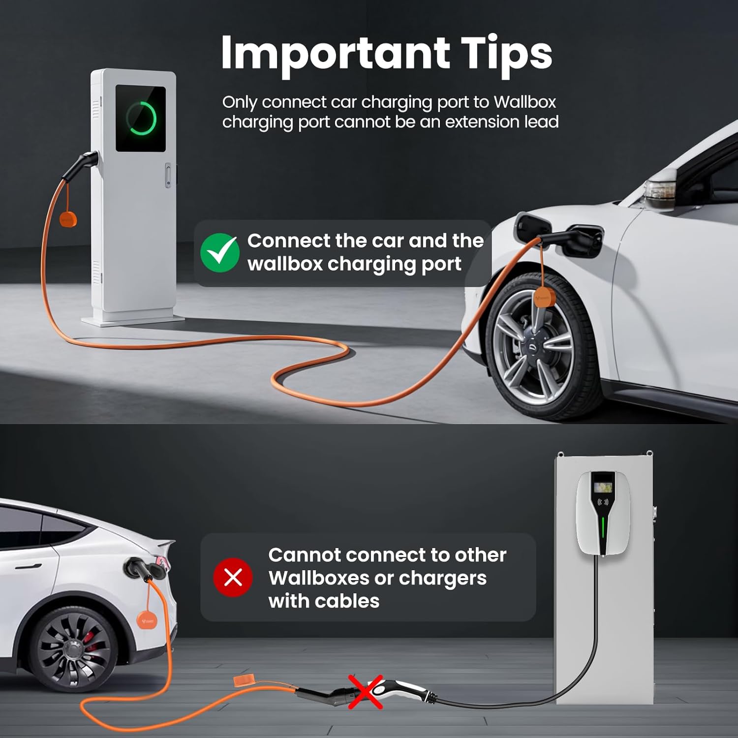 GONEO Type 2 Charging Cable 22kW 6M Electric Vehicle Charging Cable 32A 3 Phase Mode 3 IP54 and UL94 V-0 Protection Silver-plated Contacts Halogen-free with Carrying Bag