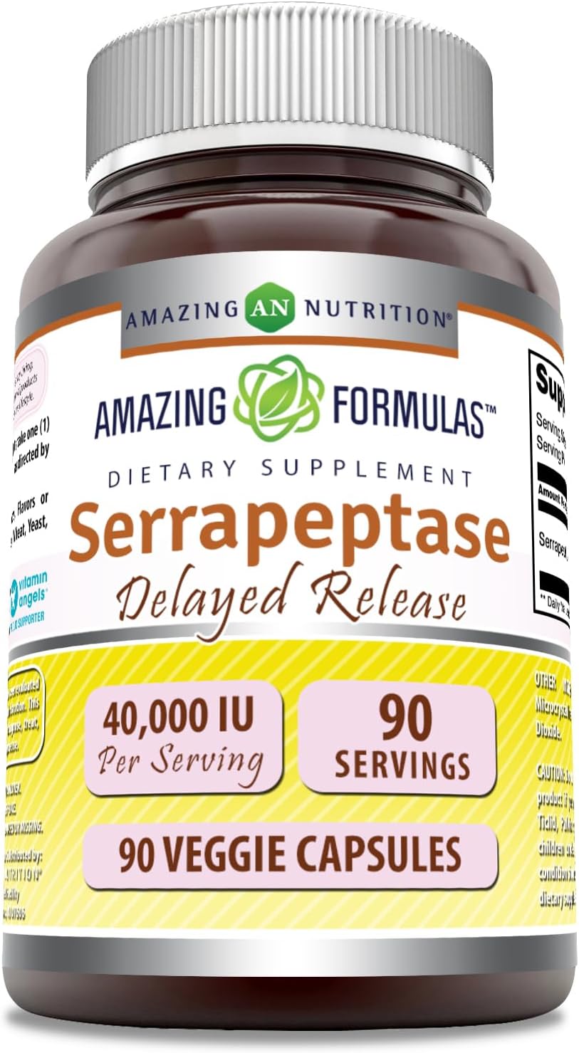 Amazing Formulas Serrapeptase Supplement | 40,000 IU | 90 Veggie Capsules | Non-GMO| Gluten Free | Made in USA
