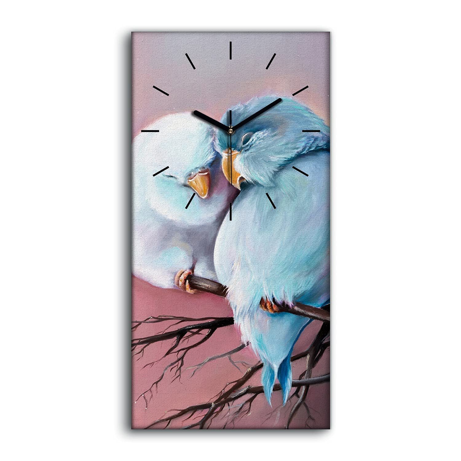 Horloge sur toile 30x60cm oiseaux sur branche - Pendule murale silencieuse salon