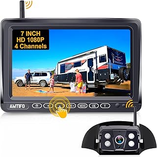 RV Backup Camera Wireless Pre-Wired for Furrion System Loop Recording 7 Inch Touch Key Monitor Rear View Camera See Behind Truck Travel Trailer Motorhome Camper Easy to Install - AMTIFO A5