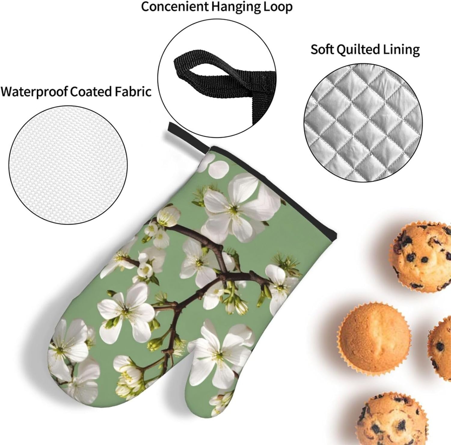 Dogwood Blossoms Print Heat Resistant Microwave Gloves, Used for Baking, Cooking, and Fashion Kitchen Essentials