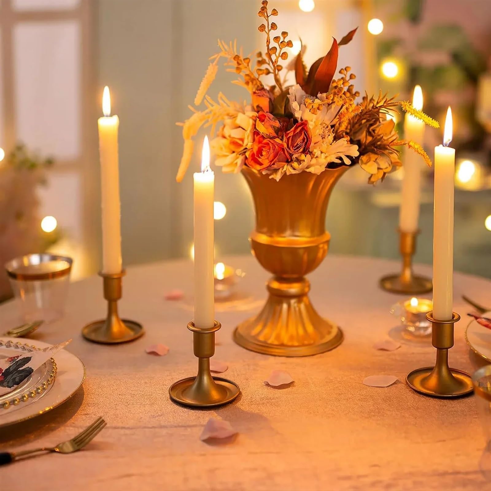 Portavelas Candelabros Candelabros cónicos for Centro de Mesa Recepción de Boda Decoración de repisa navideña(Gold,12PCS)