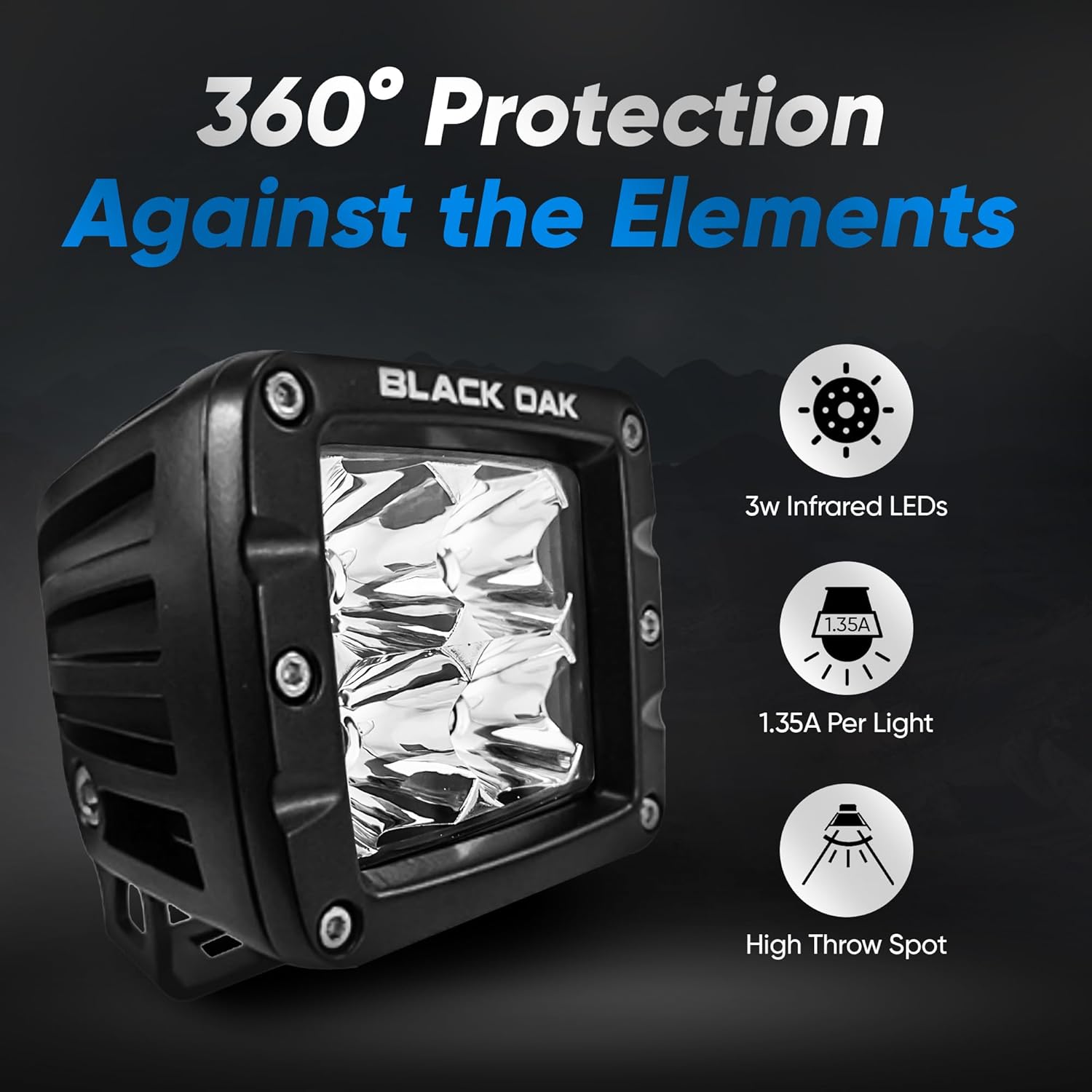 Black Oak Pro Series 3.0 2" 940nm Infrared Pod Light - Flood Optics - Black Housing